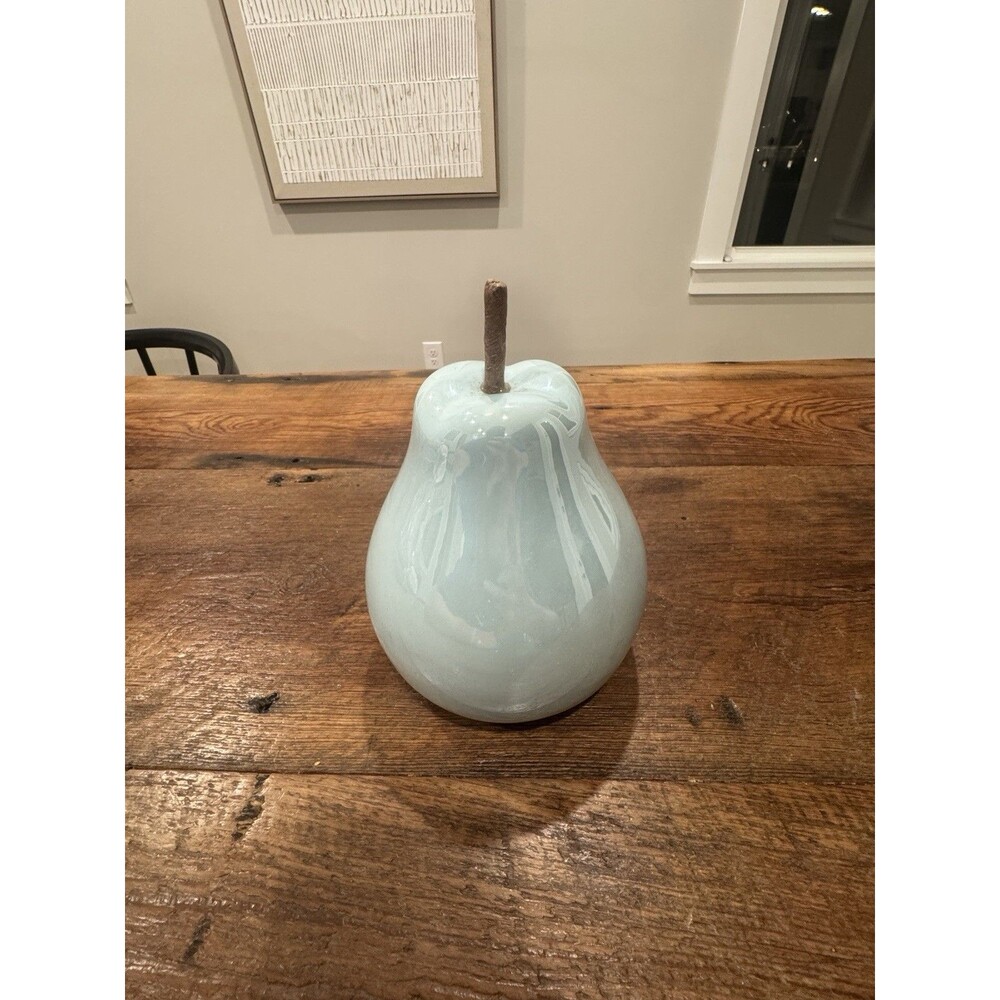 CERAMIC PEAR FIGURINE PEARLESCENT FINISH BLUE 5 1/2" TALL